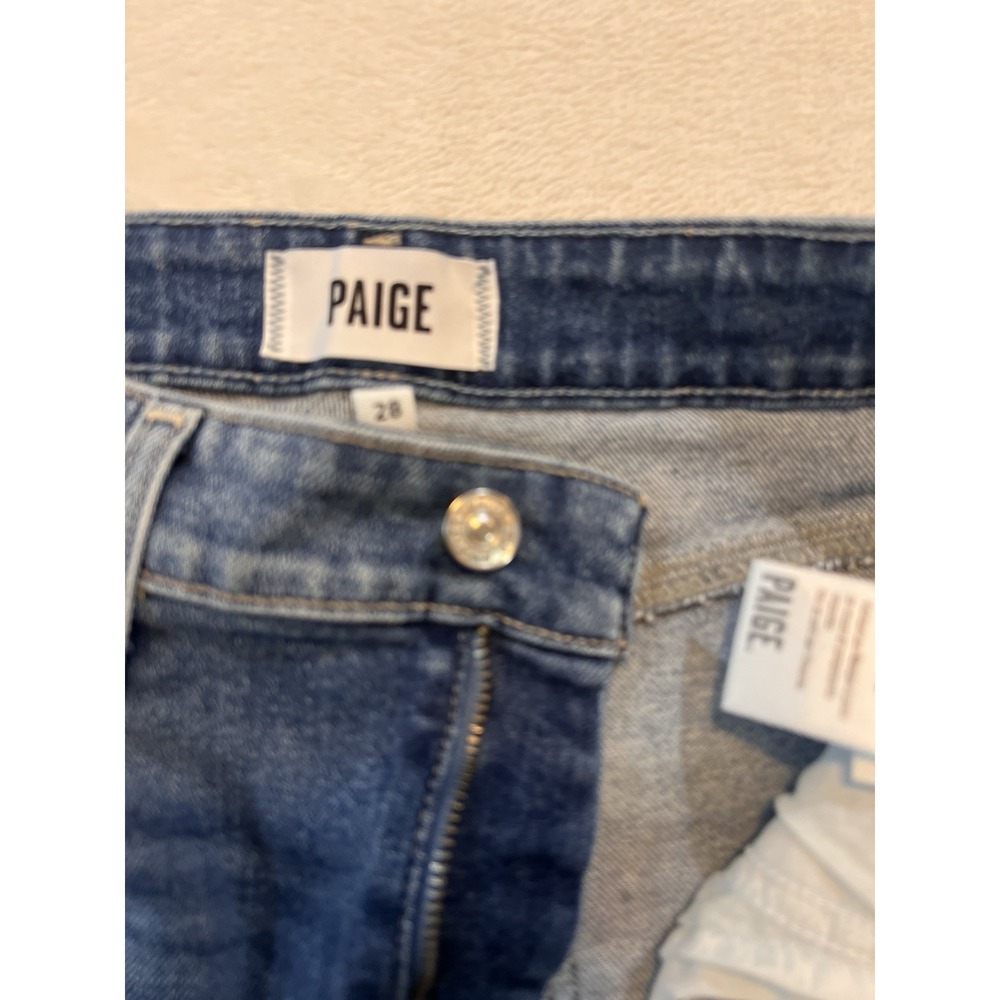 Paige Marlow Skimmer Buckingham Jean Medium Wash Raw Hem 28 Flair - Picture 6 of 9